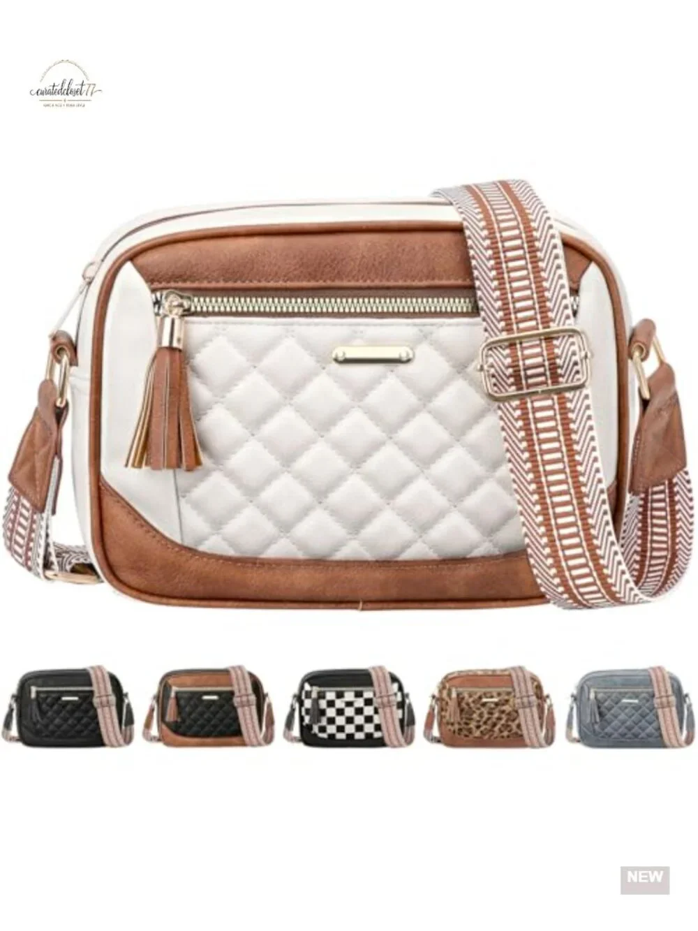 Quilted Vegan Leather Crossbody Bag with Adjustable Strap, Travel Purse